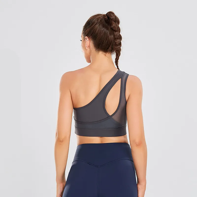 

TQTQKK One Shoulder Sports Bra Women Fitness Yoga Bras Sexy Solid Gym Padded Sport Tops Athletic Vest Running Push Up Brassieres