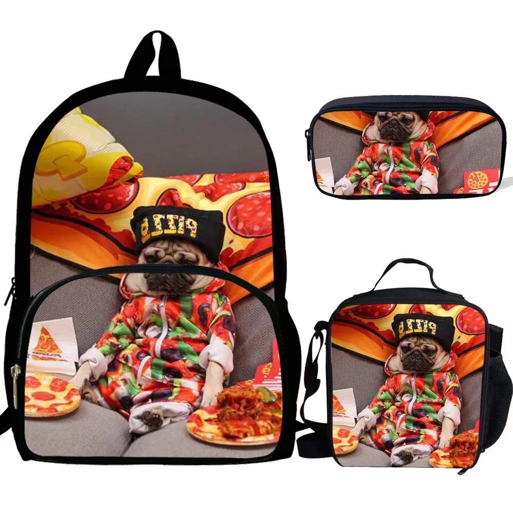 3 шт./компл. Мопс собака ест пиццы печати ортопедические Рюкзаки Школьный для
