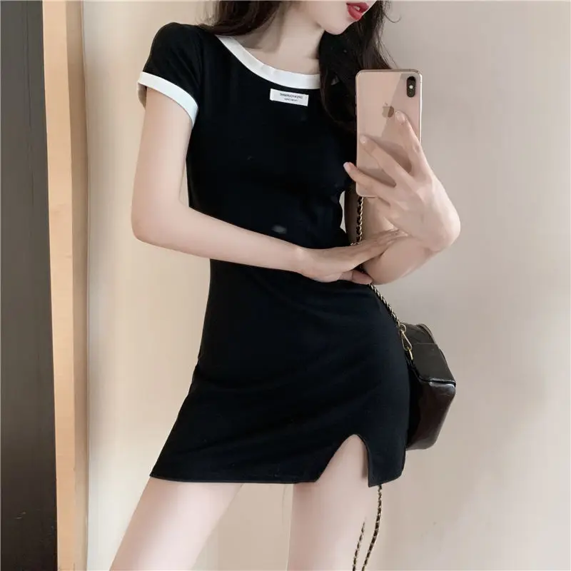 

Summer new Hong Kong Style split buttock skirt slim open back slim miniskirt