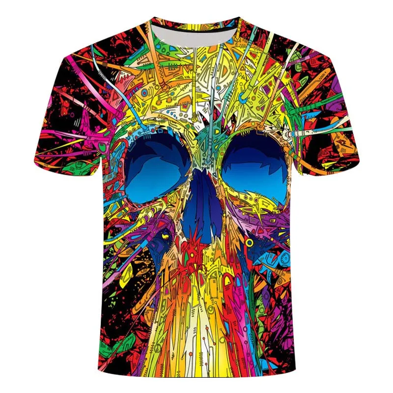 

Summer Men's Short Sleeve O-Neck T-Shirt 3D Horror Skull Punk Style Short Sleeve Hip Hop Punisher Print Alternative Clothing
