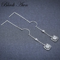 2020 new romancit silver color jewelry engagement flower drop earrings for women black spinel female earring gift i084