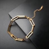 zmfashion paperclip cuban chain bracelet for women men stainless steel rectangle link bracelets anklet jewelry wholesale gift