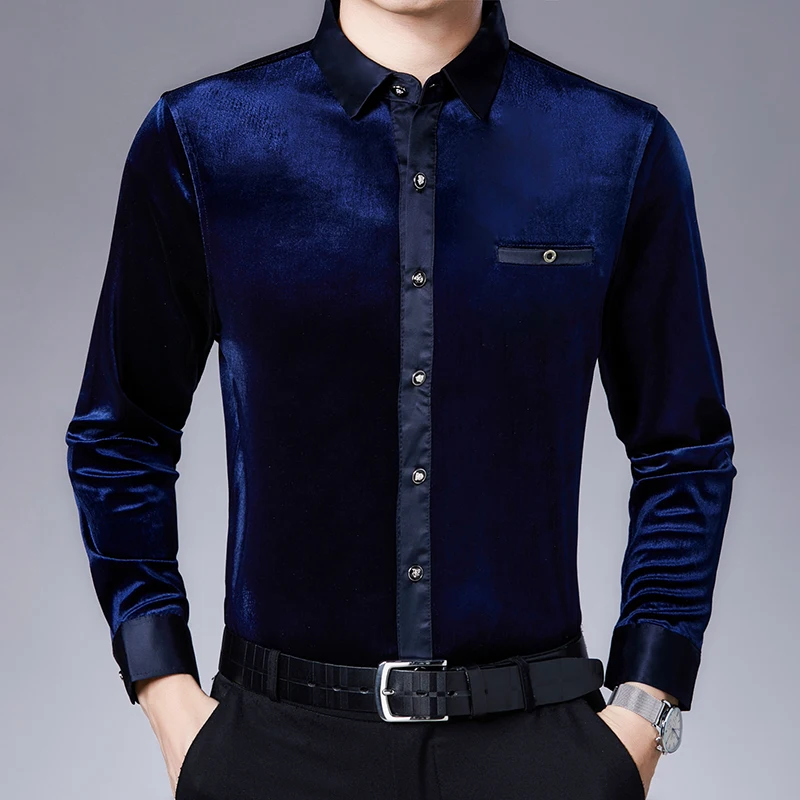 Мужская Вельветовая рубашка Повседневная с длинным рукавом и цветочным принтом