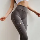 Женские леггинсы для фитнеса с карманами, однотонные леггинсы с высокой талией и эффектом пуш-ап из полиэстера для тренировок, брюки-карго, повседневные штаны в стиле хип-поп, 2021