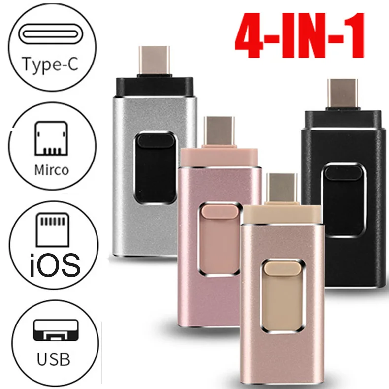 Флеш-накопитель lightning OTG USB, первый 4 в 1, флешка для iPhone/IOS/type-C/Android/PC, 256 ГБ, 128 ГБ, 64 ГБ, 32 ГБ, флеш-накопитель usb 3,0