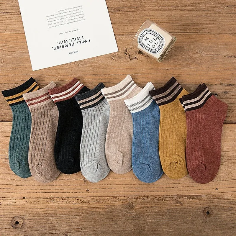 

Весенне-летние тонкие милые японские носки до щиколотки из хлопка с глубоким вырезом милые носки с двумя полосками