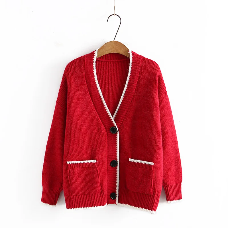 

Women's Clothing Sweaters Plus Size Autumn Winter 2021 New Fashion Jumper Long Sleeve V-Neck Color Block Knitted Cardigan