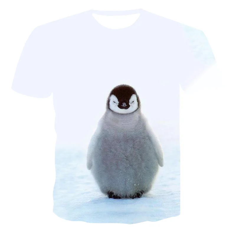 

Summer 2021 Children's 3D Penguin Print T-shirt O-Neck Short-sleeved Clothes Comfortable Loose 4T-14