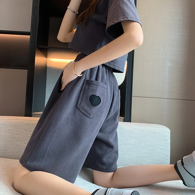 

Sports five-point pants women 2021 summer thin loose casual straight gray wide-leg shorts