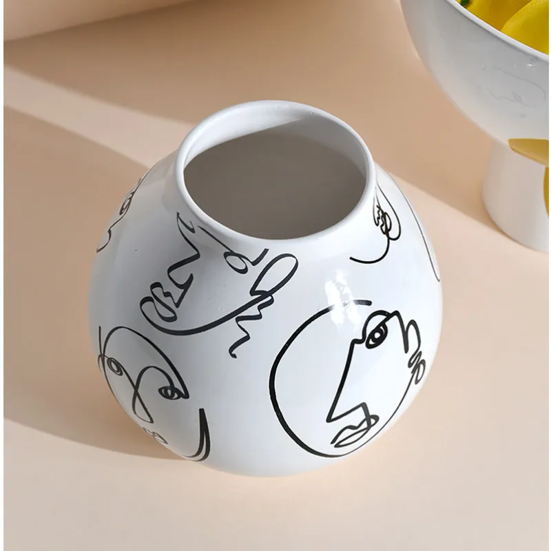 

Bao Guang Ta Nordic Modern Line Art Abstraction Face Painting Vase Statue Simple Living Room TV Cabinet Home Decor Tray A2880