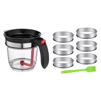 6 pieces english muffins ringsstainless steel muffin tart ring with 1000ml oil separator measuring cup and strainer