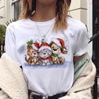 Женская модная Рождественская футболка в стиле Харадзюку с коротким рукавом, футболка с принтом милой собаки, кошки, белая футболка с графическим принтом подходит для всех сезонов