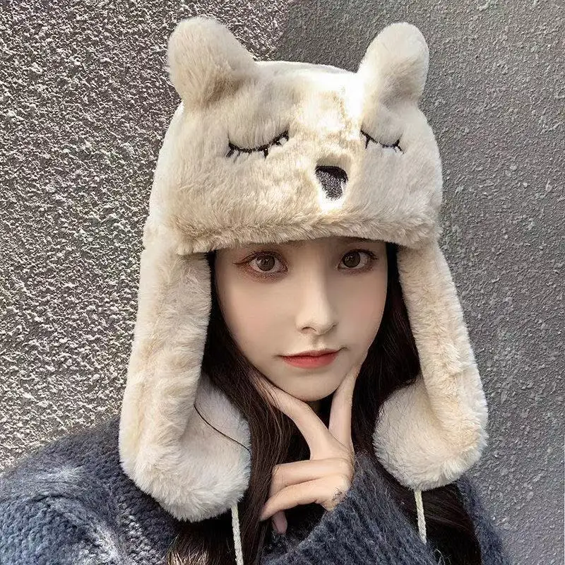 

Hat Autumn and Winter Wild Cat Ear Sweet Girl Hat Cute Plus Velvet Warm Ear Protection Cotton Lei Feng Hat Ear Protection Cap