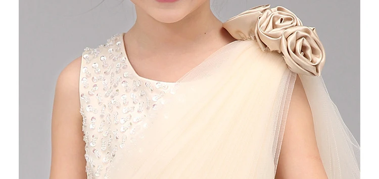 Платья с цветочным узором для девочек элегантное платье цвета шампанского