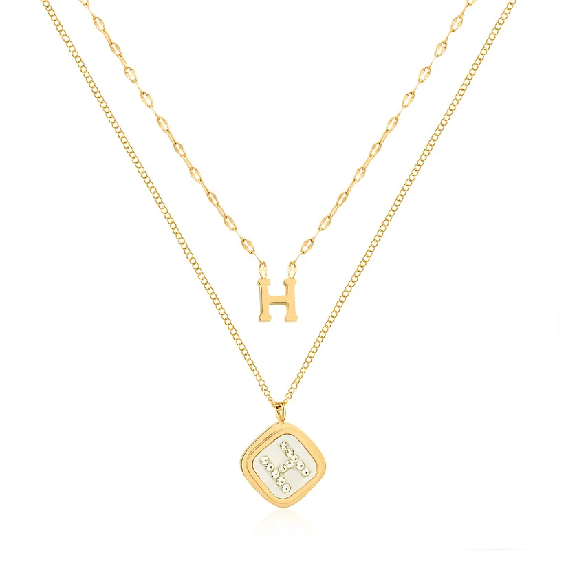 Ожерелье с буквой H для женщин двухслойная цепочка до ключиц в стиле Ins круглый