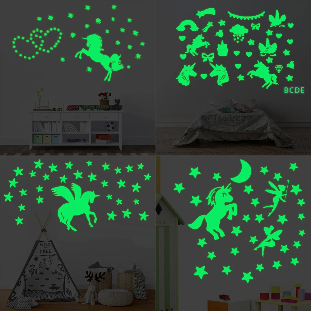 

DIY Luminous Unicorn Wall Sticker Dinosaur Undersea World Whale Sticker Butterfly Cat Star Moon Wall paper for Bedroom Decor