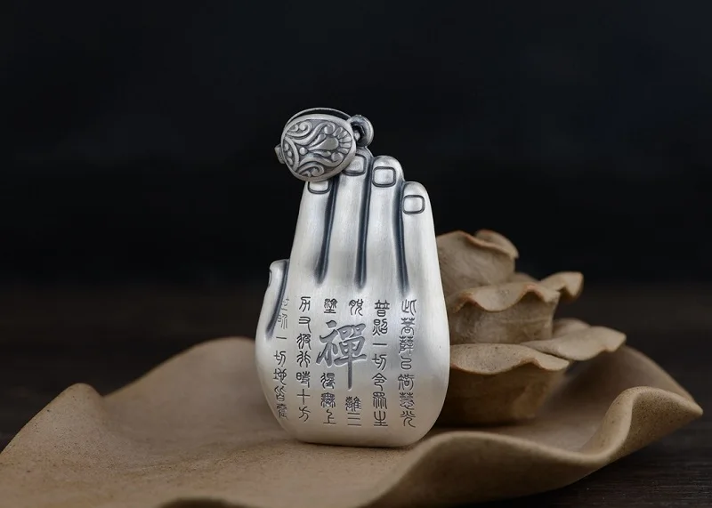 100% 999 Серебряная восемь Будды амулет чистое серебро буддийская статуэтка