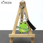 Брелок для ключей с кисточкой, акриловый мультяшный брелок с зелеными лягушками, с зелеными лягушками, с подвесками для сумок, модная коллекция ювелирных изделий унисекс