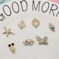 10pcs rhinestone owl starfish anchor butterfly lift tree charms handmade connector for jewelry making earring gold metal pendant