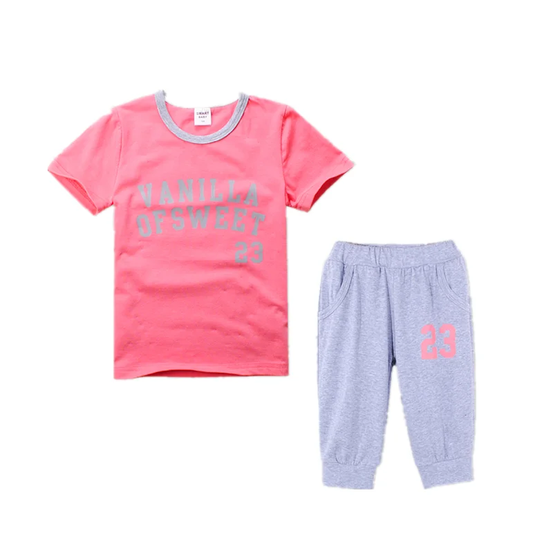 

Новинка, Детский костюм, футболка и штаны для мальчиков и девочек, хлопковый комплект из двух предметов с надписью для младенцев 3, 4, 5, 6, 7, мод...