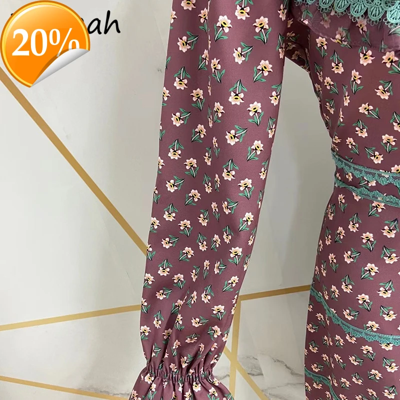 

New 2021 Summer Women Fashion Runway Party Midi Dress Arch Edge Floral Printed Ladies A-line Vestidos