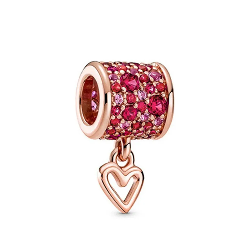 

100% 925 Silver New Hand-painted Love Details Barrel Beads Suitable For Original Pandora Bracelet Women's Diy Charm Jewelry
