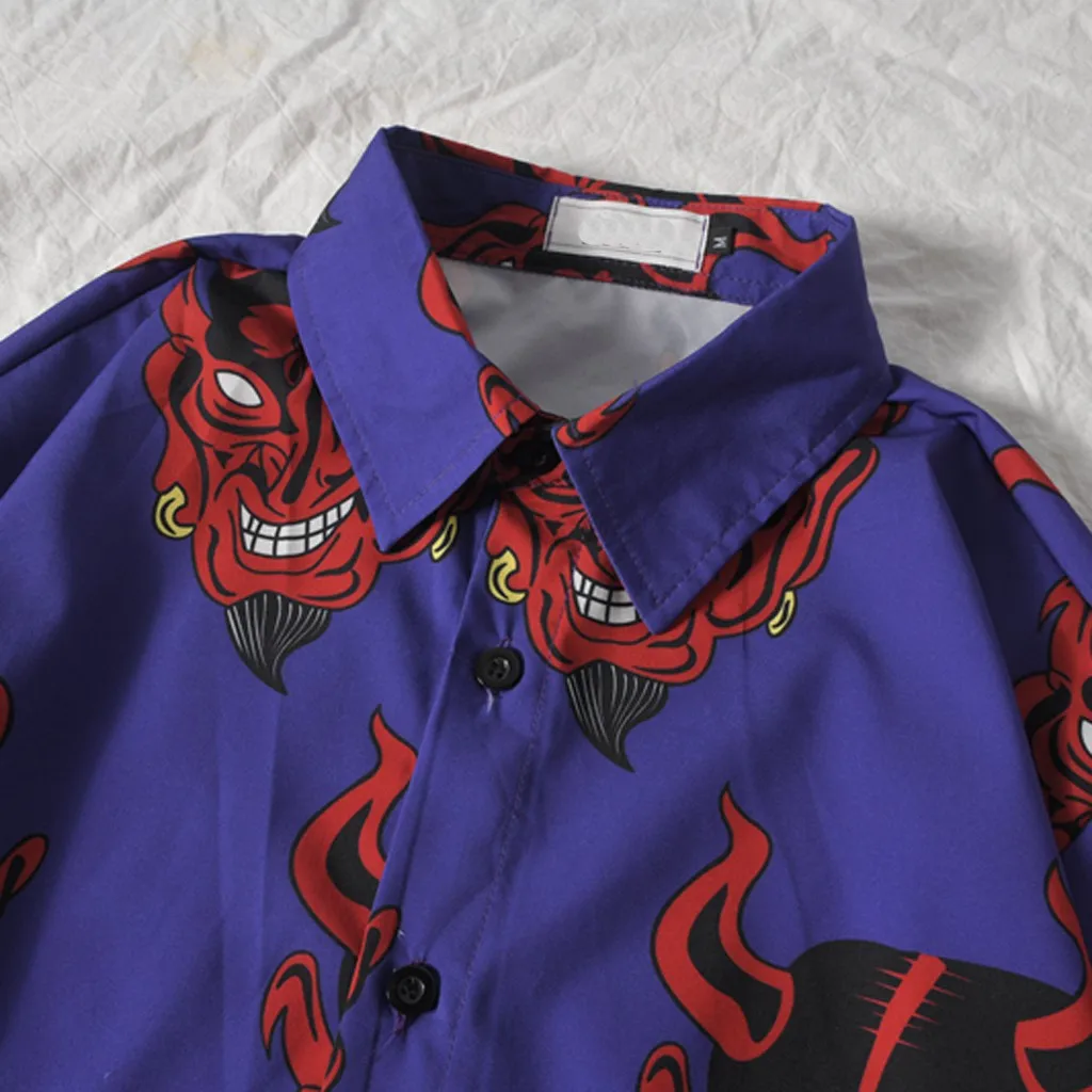 SAGACE модная мужская Повседневная тонкая рубашка с длинными рукавами топ принтом