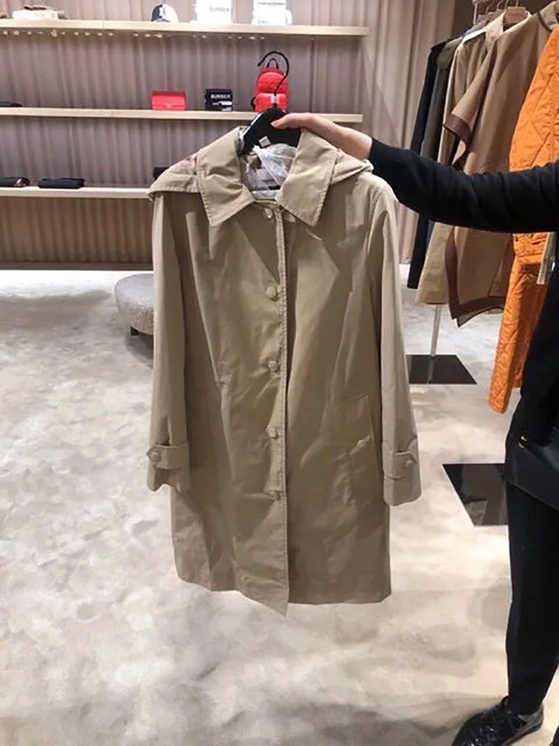 Новая ветровка со съемной шапкой Женская длинная модная повседневная простая