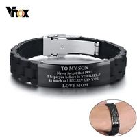 vnox to my son courage is not the absence love mom dad bracelets for men male boy stainless steel silicone sports pulseira