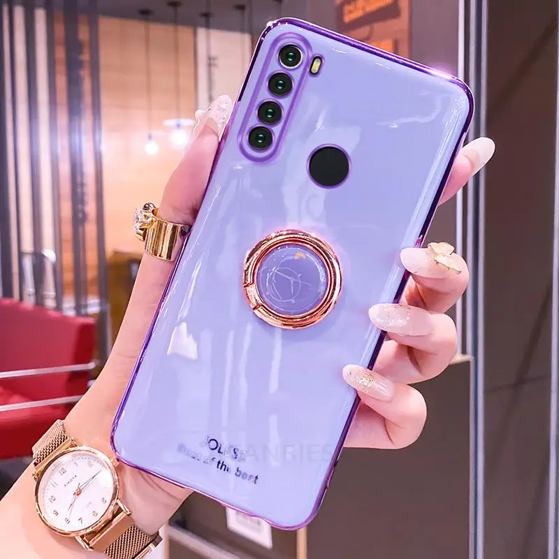 

Luxury plating Clock Ring Holder Phone Case On For Xiaomi Redmi note 8 2021 Pro Note8 T 8t Stand Soft Silicone Back Cover