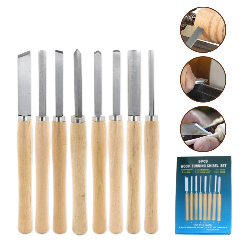 8Pcs/Set Wooden Knife Woodworking Turning Tool Set HSS High Speed Steel Semicircular Tool Wood Carving Knife Sculpture Tools