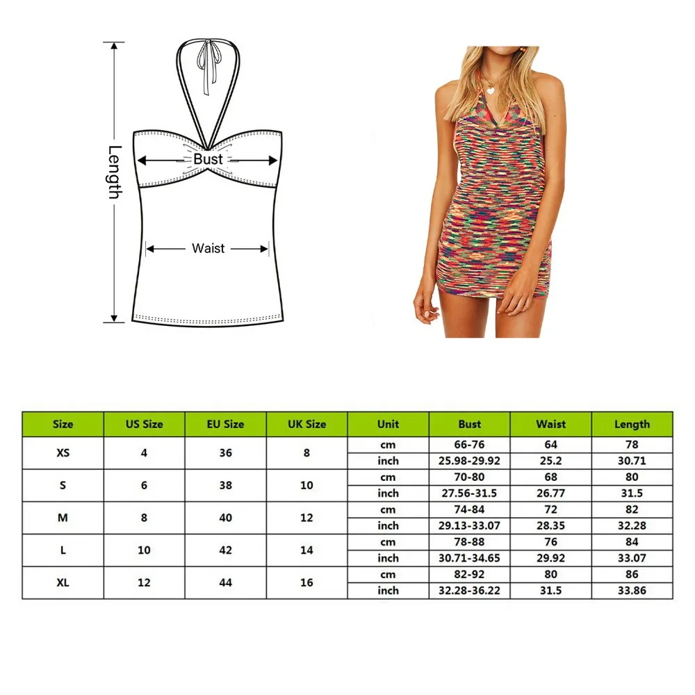 

Fashion Knitted 2021 Summer Dress Women Sleeveless Hot Sexy Backless Halter Mini Dresses Bodycon Chic Beach Dress
