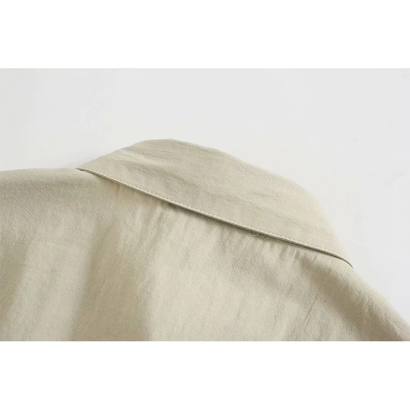 

2021 Summer Women Cotton Khaki Short Blouse Sleeveless Chic Female Crop Shirt Tops Blusas Femininas MSD1835