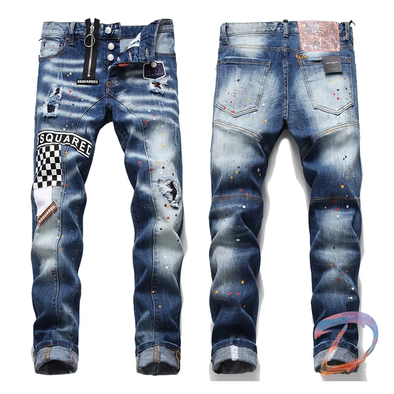 

DSQ Denim Pants Biker Jeans High Quality Hip Hop Damage Hole dsq Mens Jeans