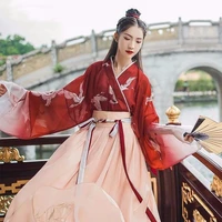vintage hanfu summer clothes sets women dress gradient maxi dress students sweet clothes costume chinese style loose dressskirt