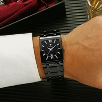 mens watches 2021 wwoor fashion full black sqaure quartz watch men top brand luxury stainless steel waterproof date wrist watch