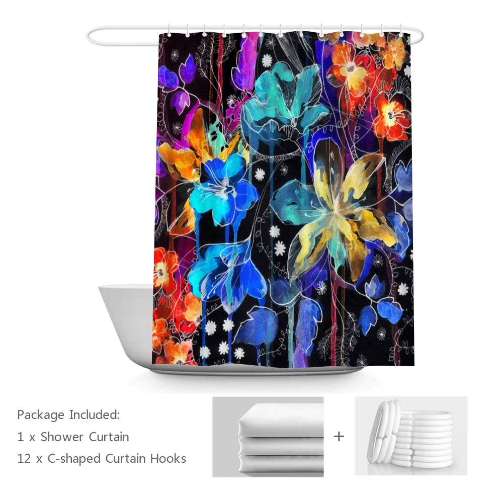 

Abstract Colorful Flower Shower Curtain Elegant Floral Fashion Home Decor Wildflowers Nature Scenery Bathroom Curtains