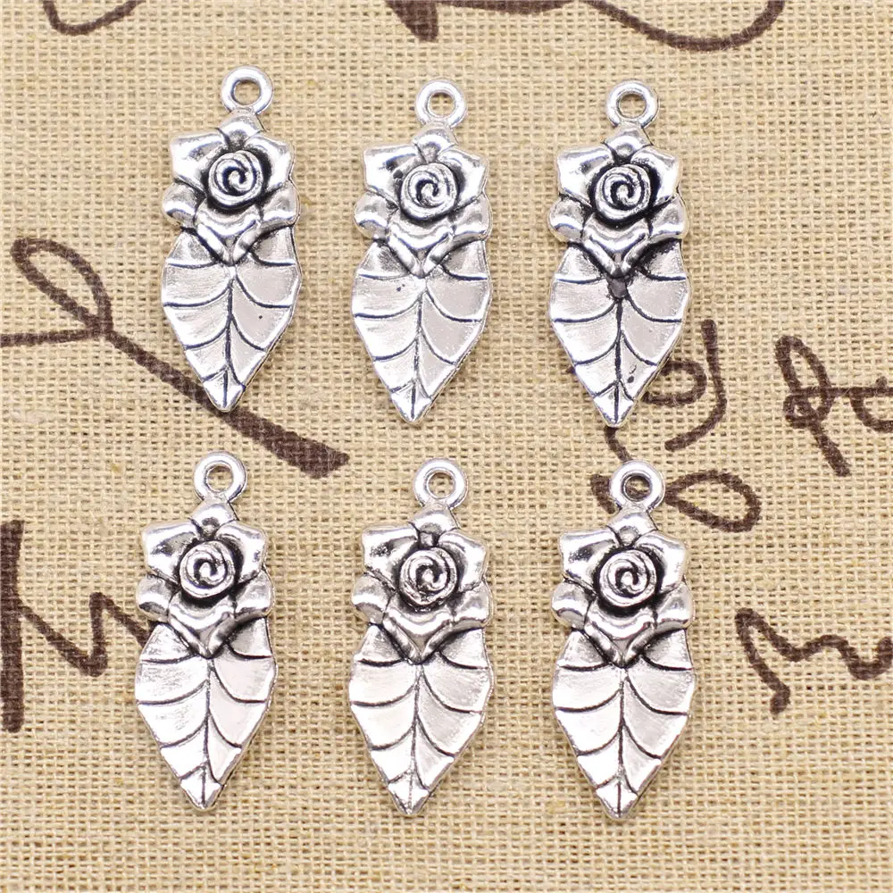 

Charm For Making Jewelry Pendants Antique Silver Color Flowers And Leaves 32x13mm 5pcs