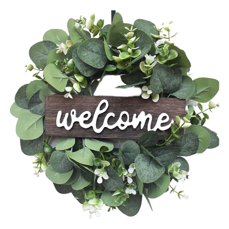 

Artificial Eucalyptus Wreath 12 Inch Green Leaves Hanging Garland for front Door Wall Festival Celebration Window Decor