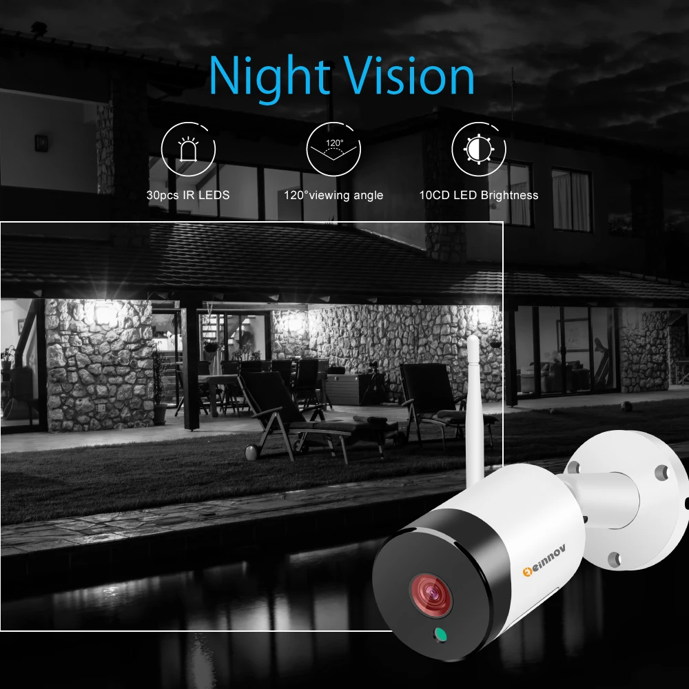 

Einnov 5MP 8CH Outdoor Wifi IP Video Surveillance CCTV NVR Kit Wireless Security System Waterproof Remote Control Wi fi HD H.264