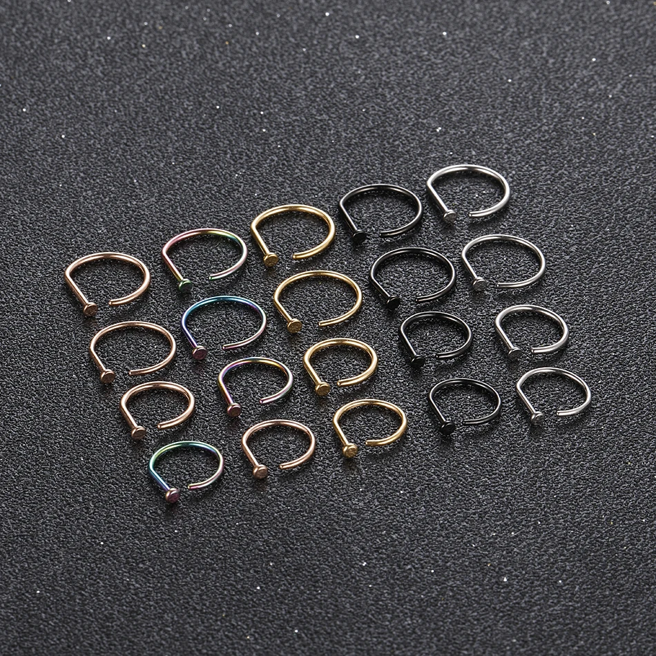 1PC ASTM F136 Titanium Fake Nose Piercing 18G 20G D Shaped Tragus Helix Nariz Stud Earring Hoop Septum Ring Nostril Body Jewelry images - 6