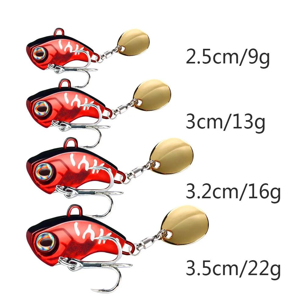 1PCS Rotating Metal VIB 9g/13g/16g/22g Wobbler Fishing Lure Sequins Tail Spinner Sinking Baits Spoon Crankbait  Fishing Tackle