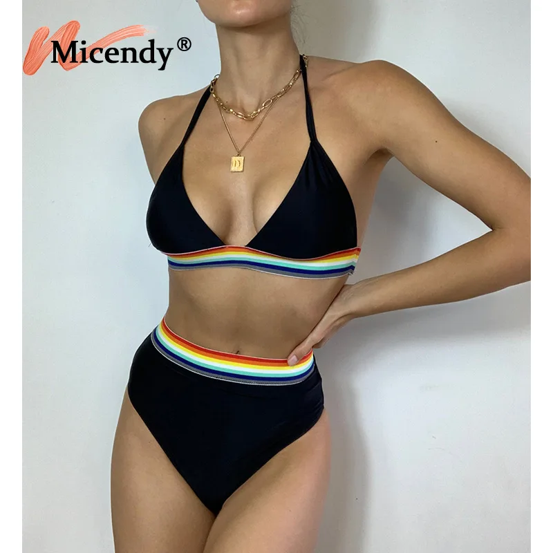 

Micendy Hight Waist Swimsuit Women Bikini Black Push Up Swimming Suits Sexy Triangle Swimwear Patchwork Multi-Color Beach Bather
