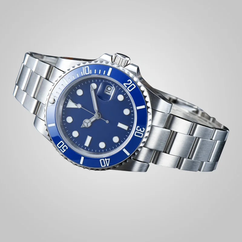 Для мужчин мужские часы bomax Марина Автоматическая 40 мм стерильные синие