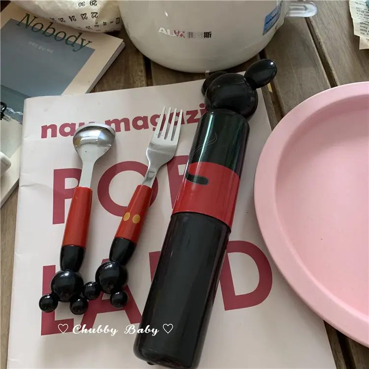 Korea Ins Cartoon Cute Shape Fork Spoon Tableware Set Student Portable Dinner Forks and | Дом и сад