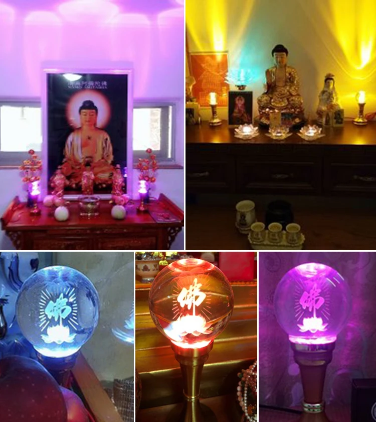 Wholesale Buddhist supplies HOME family Protection 2PCS Temple shrine enshrine worship crystal lotus color lamp | Дом и сад