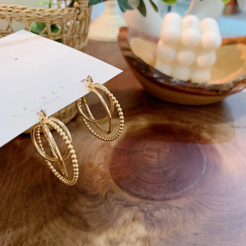 Простые Дизайнерские позолоченные медные металлические геометрические двойные