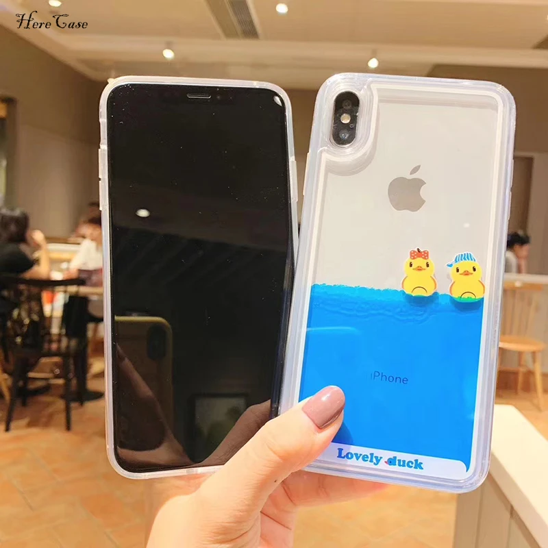 Luxury Cartoon 3D Swimming Duck For iPhone 12 11 13 Pro Max XS Animal Dynamic Liquid Quicksand Cover For iPhone 6S 7 8 Plus Case