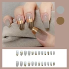 Накладные ногти средней длины, 24 шт., с клеем, золотисто-серая сетка, наклейки для дизайна ногтей, накладные ногти