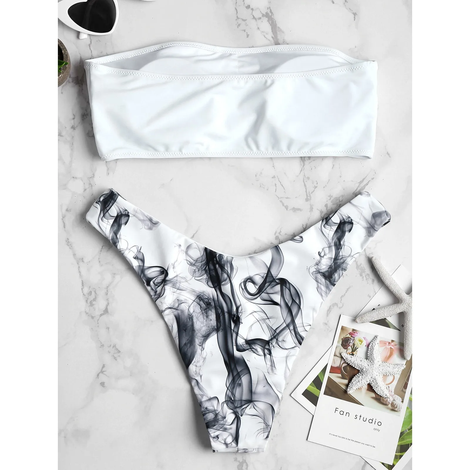 

62# Women Print Tube up Two Pieces Bikini Push-Up Swimsuit Triangle Beachwear Holiday Sexy Print Beach Style Tankini Women 2021